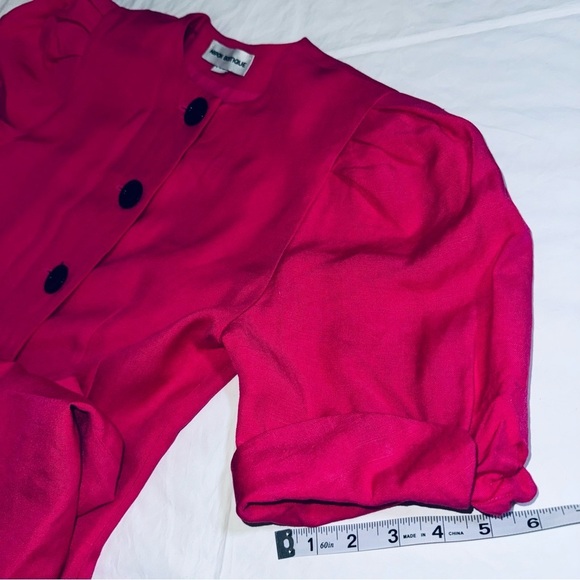 Vintage Hot Pink 80s Dress Button Front Real Vtg Linen - Picture 8 of 11